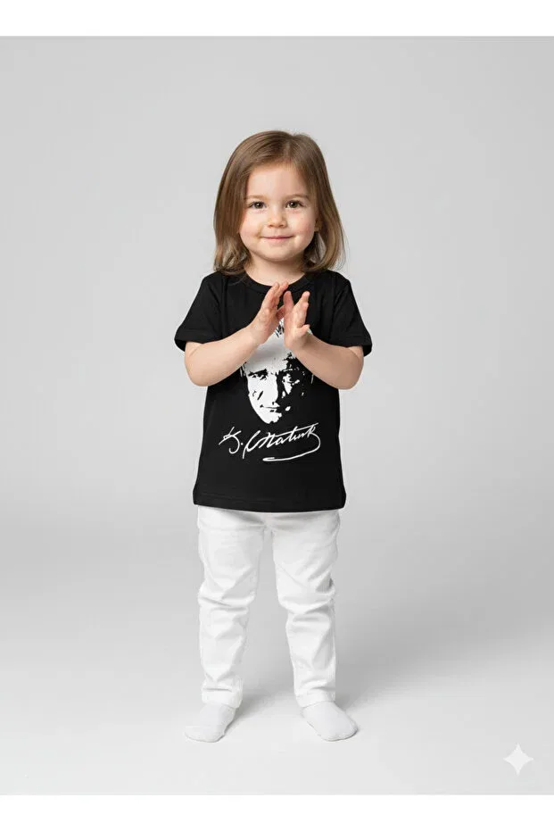 Детская футболка с принтом Ataturk printed unisex baby t-shirt Sibel Günay Butik, Black — фото 4