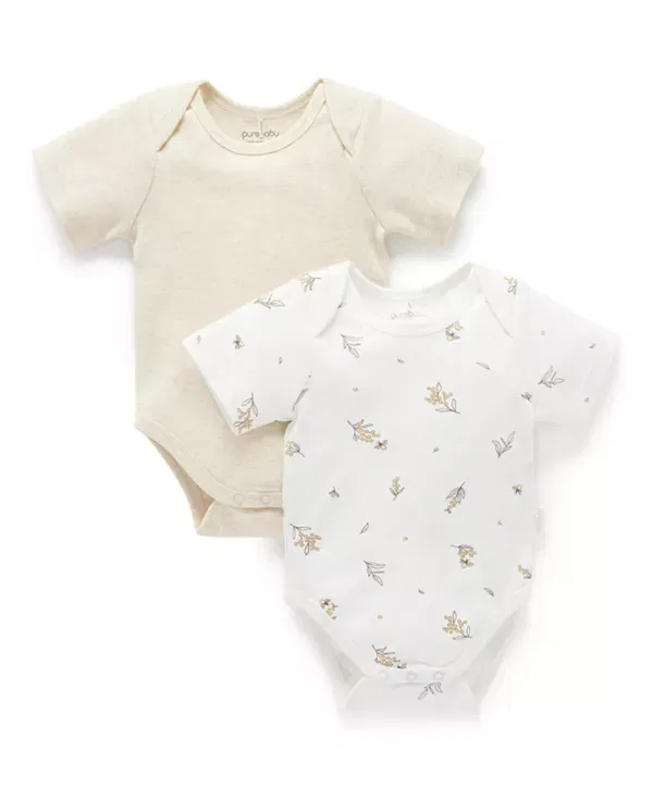 Детский комплект боди с коротким рукавом Purebaby, Wattle Bee Wheat Melange Pk