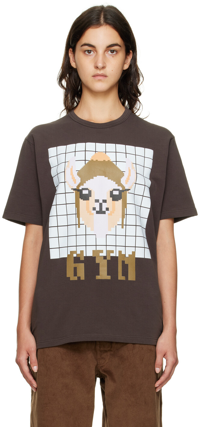 

Коричневая футболка с ламой Bernhard Willhelm, Коричневый, Коричневая футболка с ламой Bernhard Willhelm