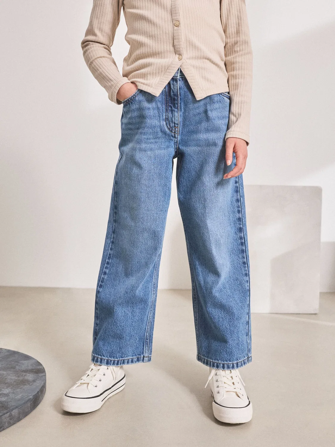 Джинсы широкие, модель Mid Denim Wide Leg Next, голубой деним