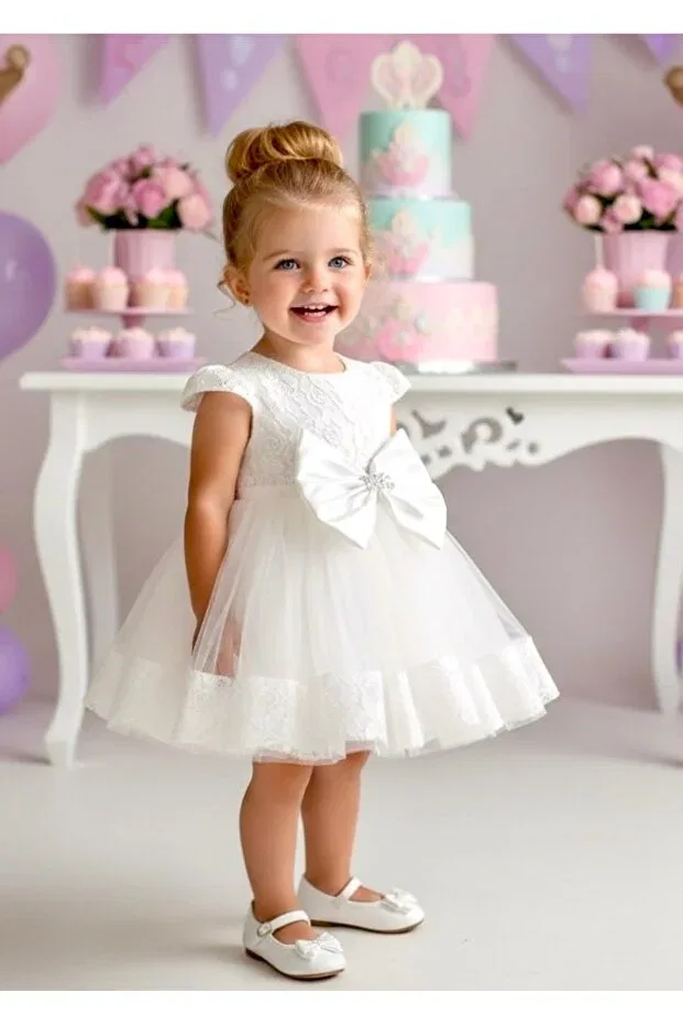 Детское платье для девочек из тюля с бантом Miaras Baby, White — фото 3