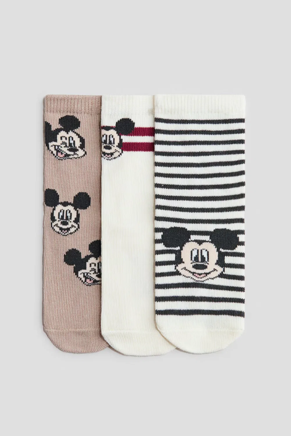Набор из 3 жаккардовых носков H&M, Beige/Micky Maus