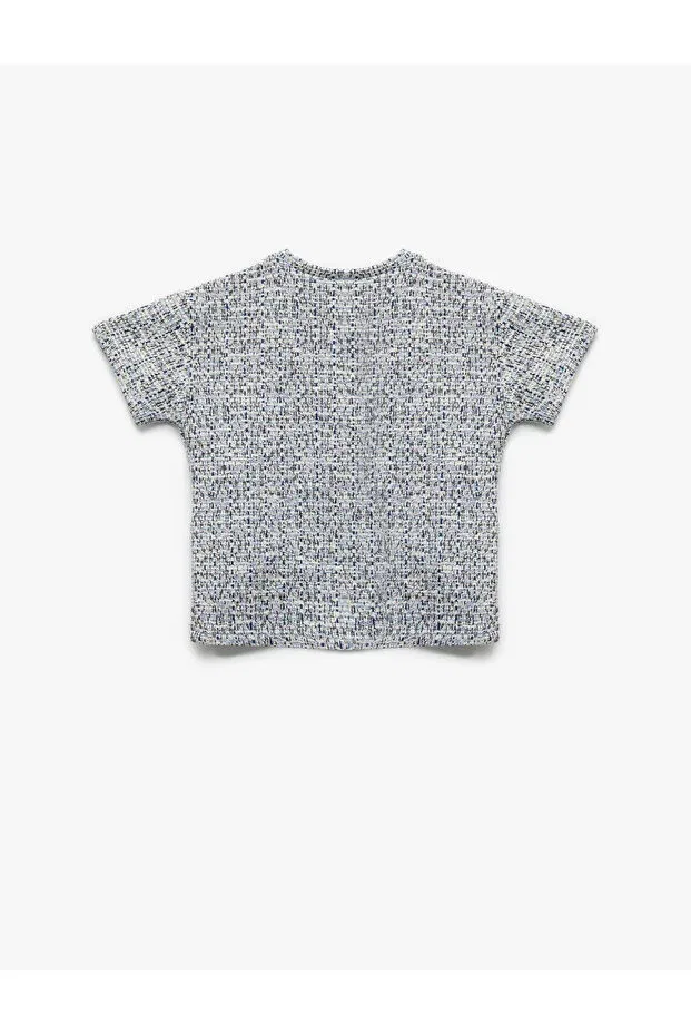 Детская футболка с пуговицами Button Detailed Short Sleeve Crew Neck Knitted T-Shirt Koton, Blue Patterned — фото 2