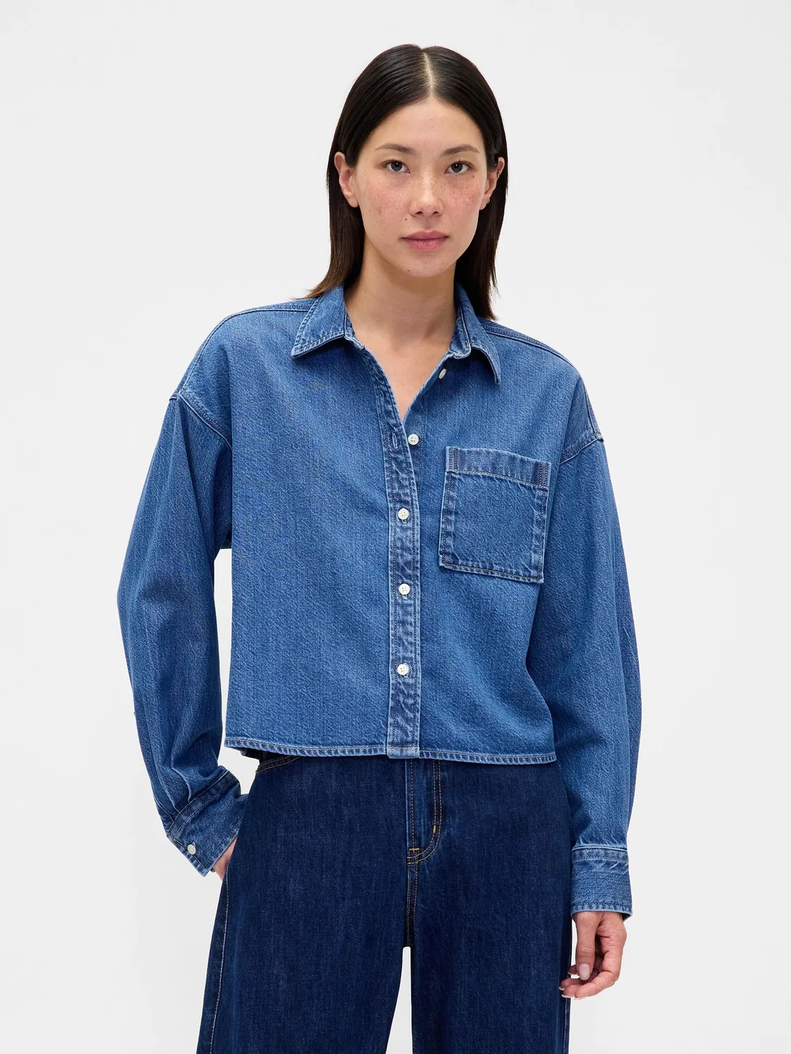 Джинсовая рубашка, оверсайз Gap, Medium Wash