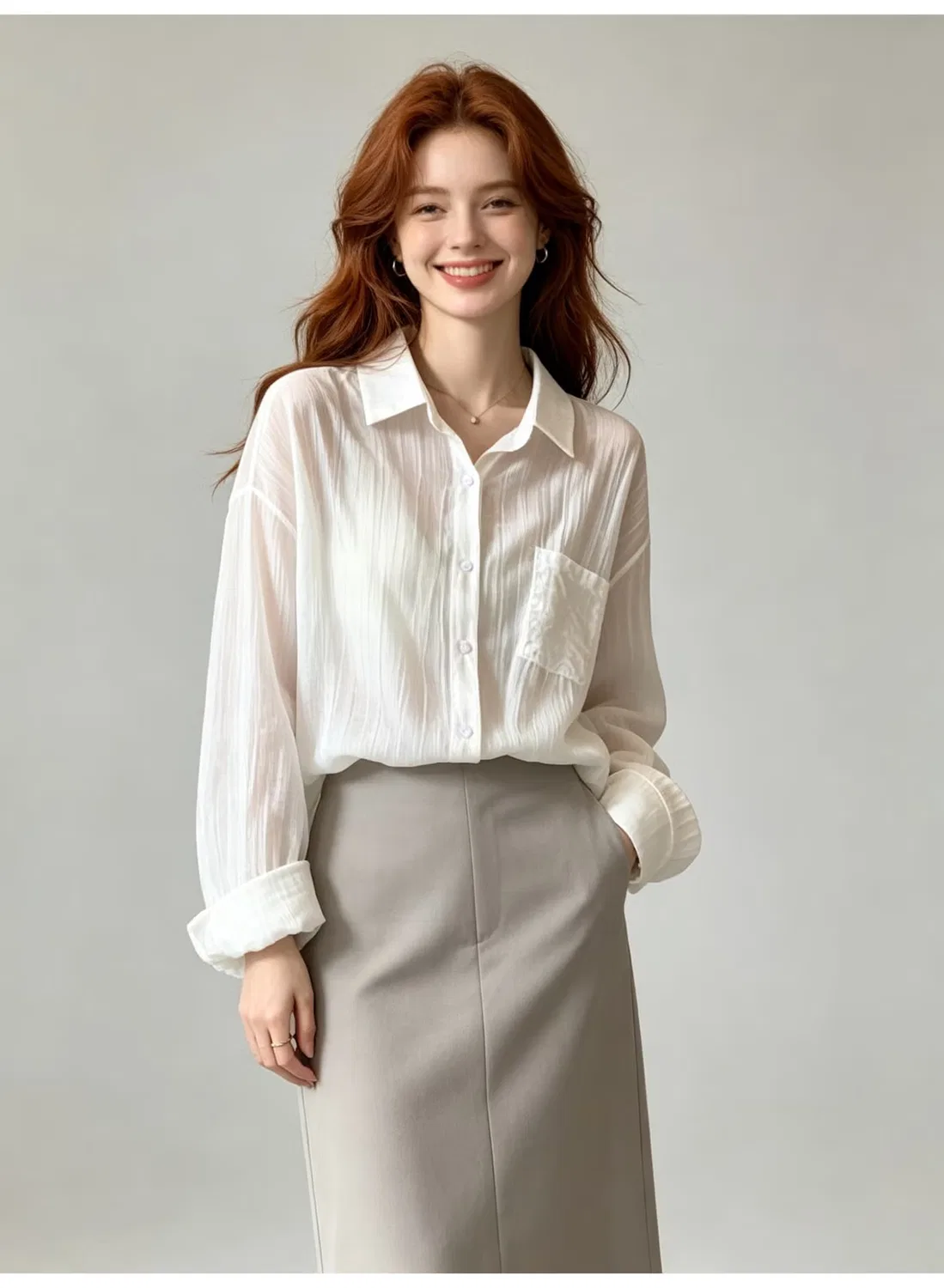 Рубашка свободная с длинным рукавом Zara, белый — фото 4