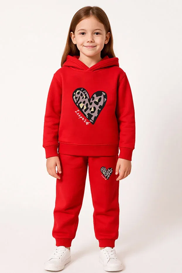 Детский для девочек комплект из худи и штанов с принтом Leopard heart printed Let'S Wear, Red