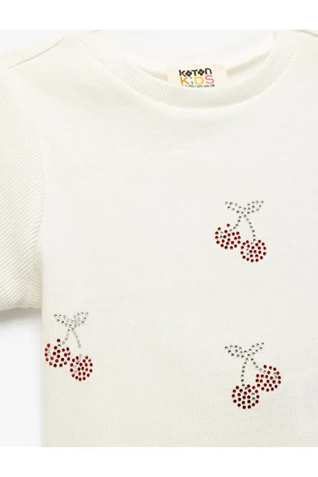 Детская футболка с принтом Cotton Cherry Printed Crew Neck Short Sleeve T-Shirt Koton, Ecru — фото 3