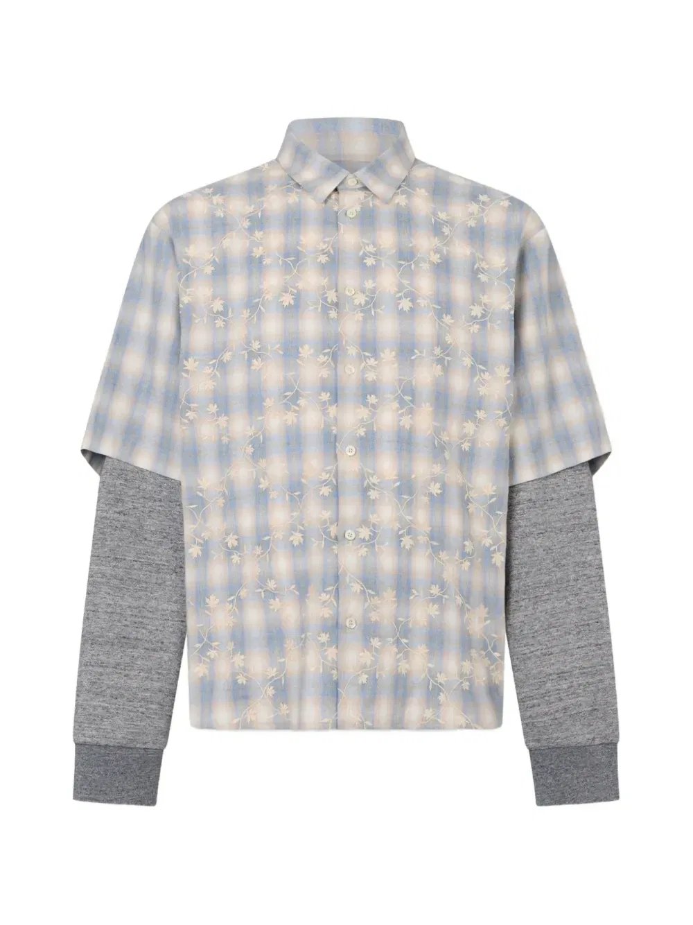 Рубашка с вышивкой в клетку и двойными рукавами Classic Dsquared2, серый
