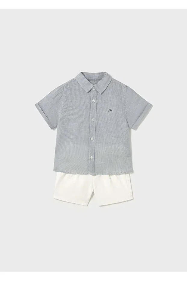 Детский комплект рубашки и шорт для мальчиков с коротким рукавом Mayoral, Light Blue