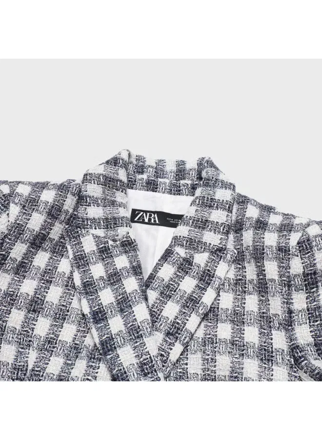 Блейзер клетчатый Zara, синий с белым — фото 4