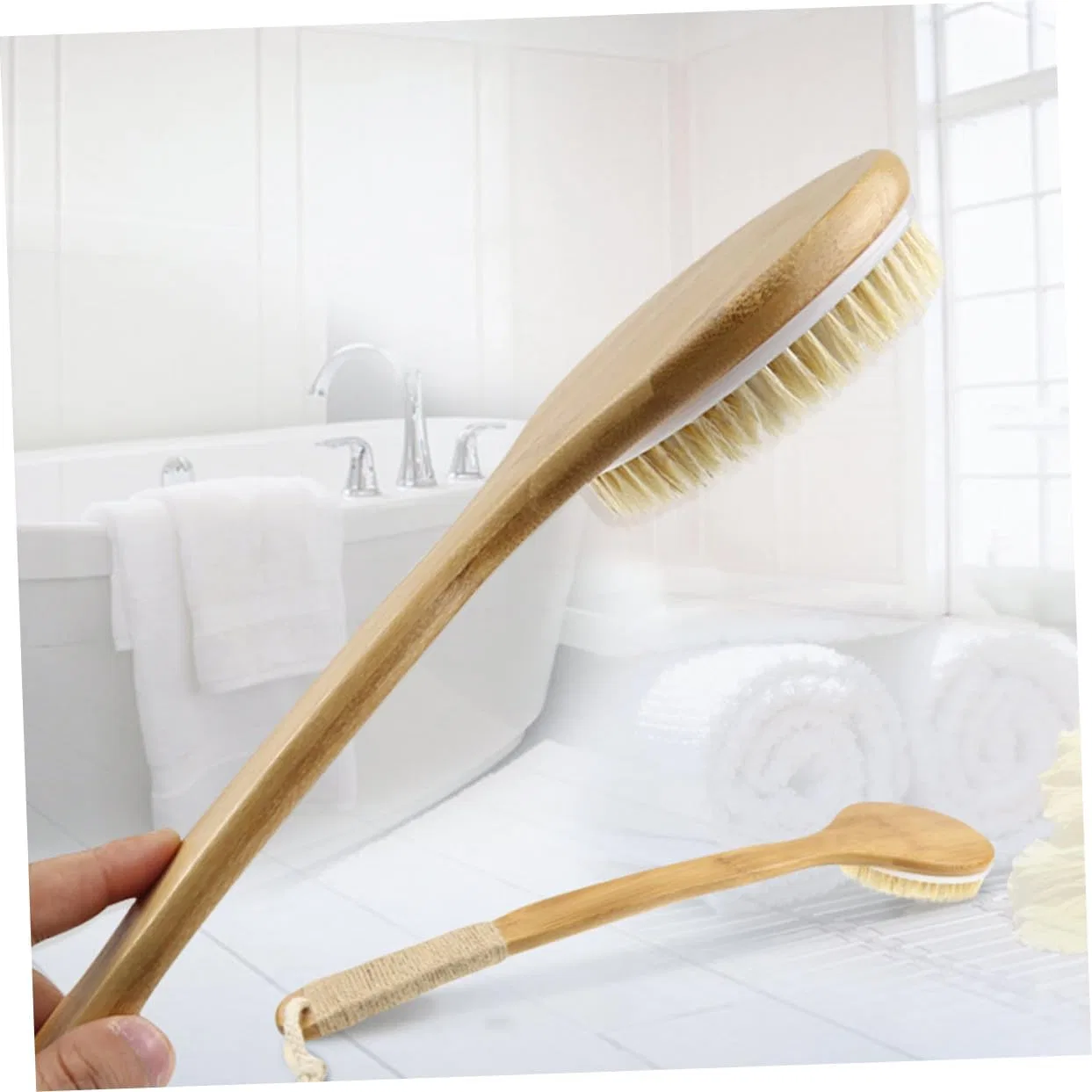 Щетка для душа с длинной ручкой, Mikinona, 1 шт, 40x11x3.4 см, Light Brown — фото 3
