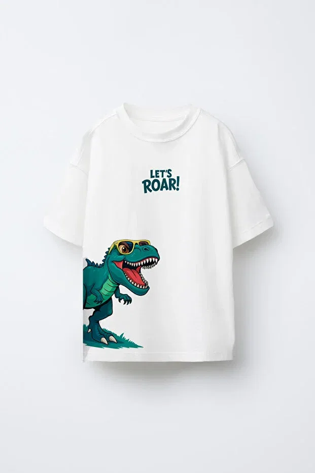 Детская футболка для мальчиков с принтом Dinosaur Roar, C.C.L. Coccolin Kids Baby Clup, White