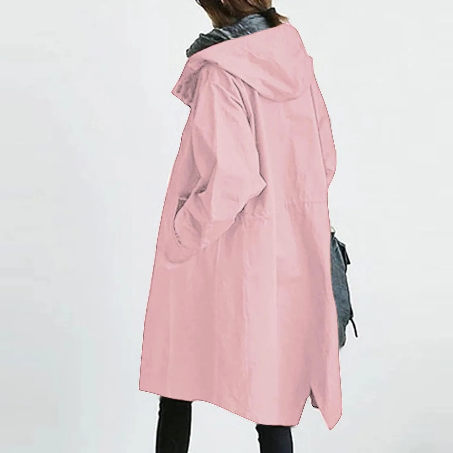 Женский тренч с капюшоном длинный легкий ветрозащитный однобортный Casual Solid Sleeve, rosa — фото 4