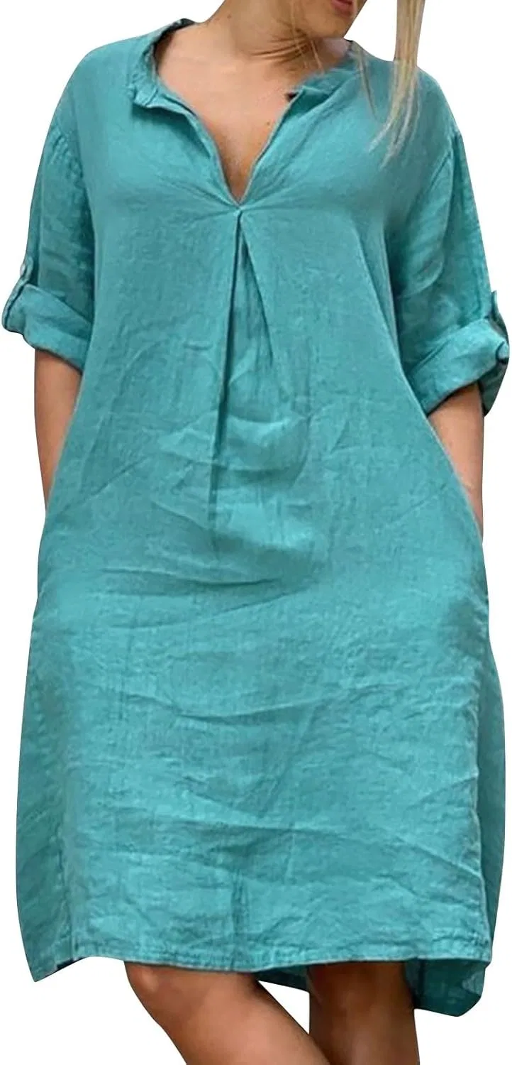 Женское платье V-образным вырезом Casual, Blue