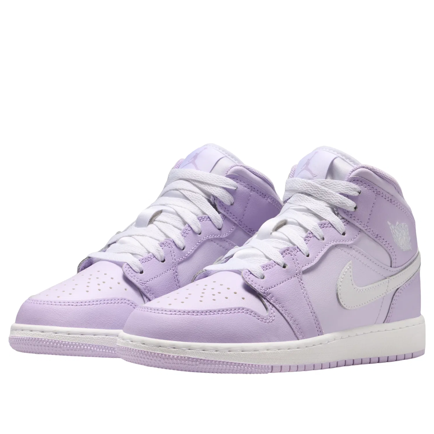 Детские кроссовки с кожаным верхом Air Jordan 1 Mid 'Violet Mist Barely Grape White' Jordan, Violet Mist/Barely Grape/White — фото 4