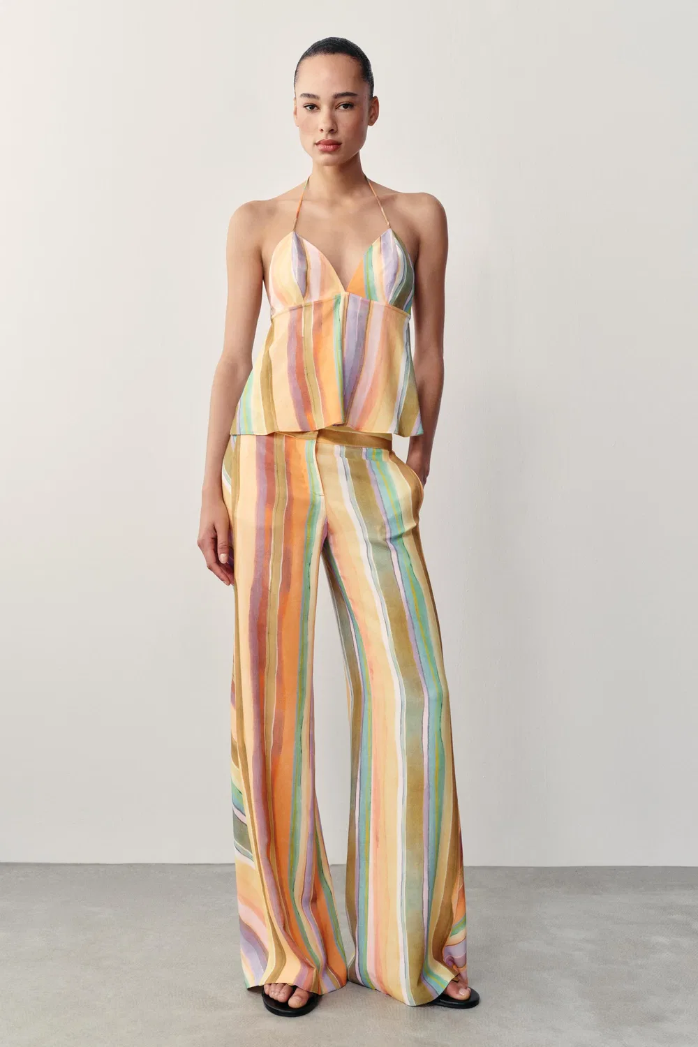 Полосатый топ с завязками на шее ZARA, Multicoloured