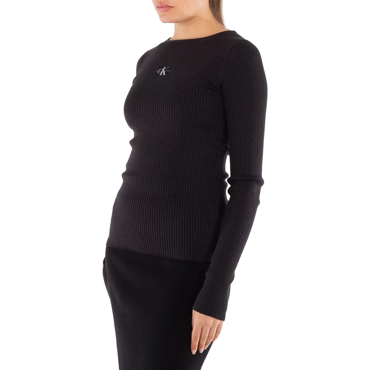 Джемпер с ребристой текстурой Slim Ribbed Lyocell Jumper Calvin Klein, Black — фото 2