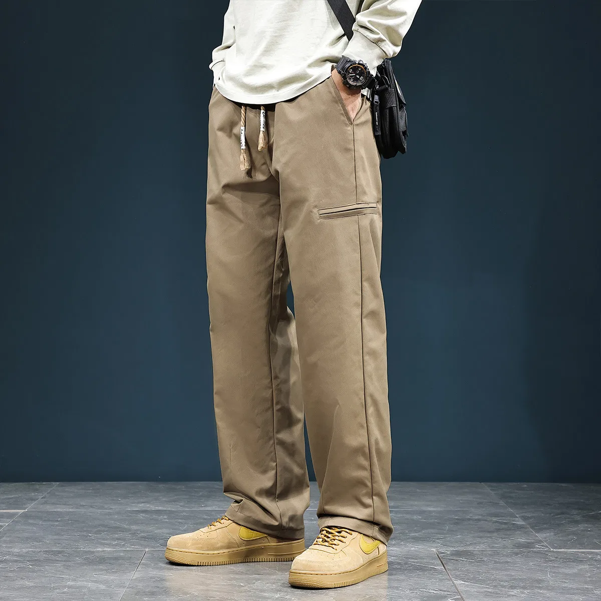 Детские широкие брюки свободного кроя Tonlion, Цвет Dark Khaki — фото 4