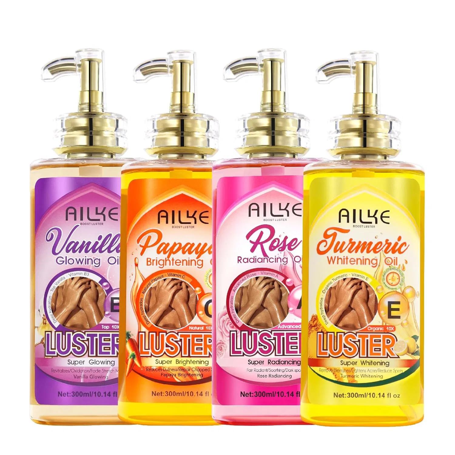 Масло для массажа AILKE BOOST LUSTER, набор 4 шт, 300 мл, Brightening