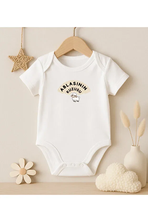Детское боди с коротким рукавом Abla'S Lamb Written Printed Modat, White