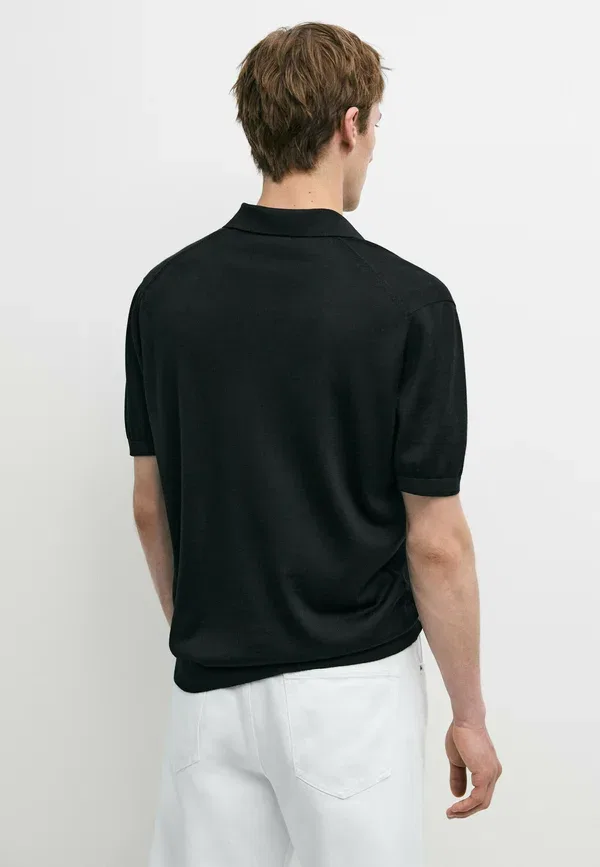 Футболка поло из шерсти и лиоцелла Polo shirt Massimo Dutti, черный — фото 3