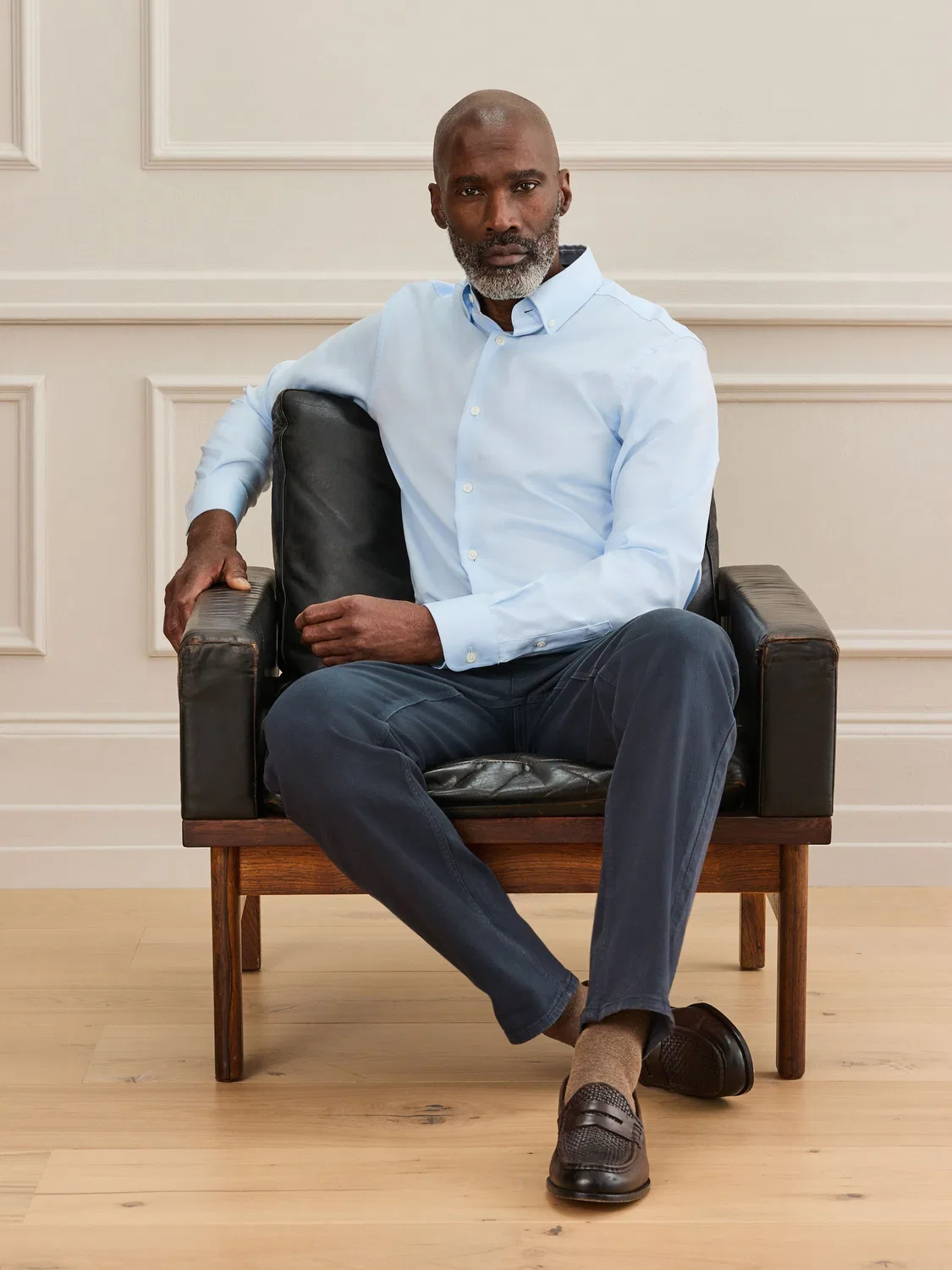 Next Синяя рубашка Slim Fit Signature из хлопка с воротником на пуговицах и элегантной оксфордской рубашкой — фото 3
