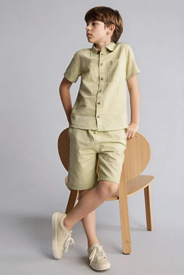 Детские шорты для мальчиков льняные Regular fit Defacto, Green-Gn740 — фото 3