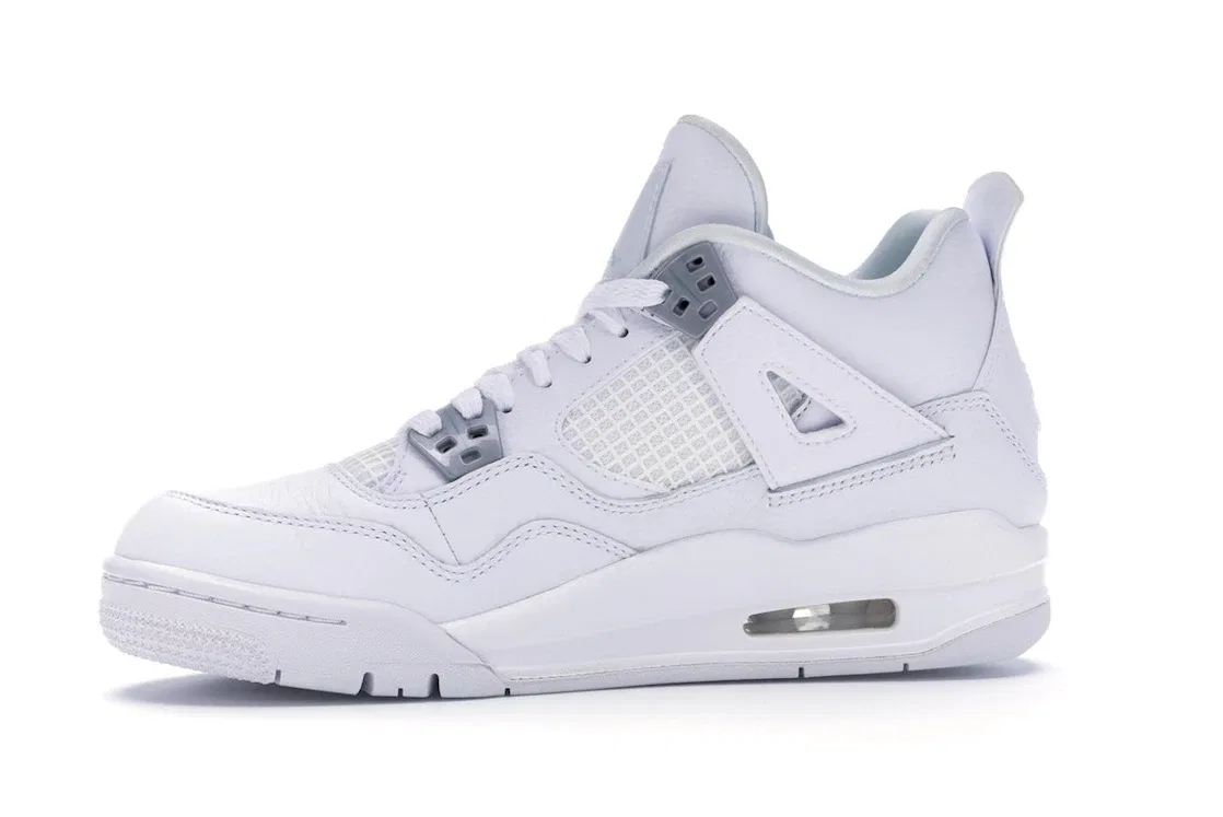 Детские кроссовки для мальчиков с кожаным верхом Jordan 4 Retro Pure Money Jordan, White/Metallic Silver-Pure Platinum — фото 3