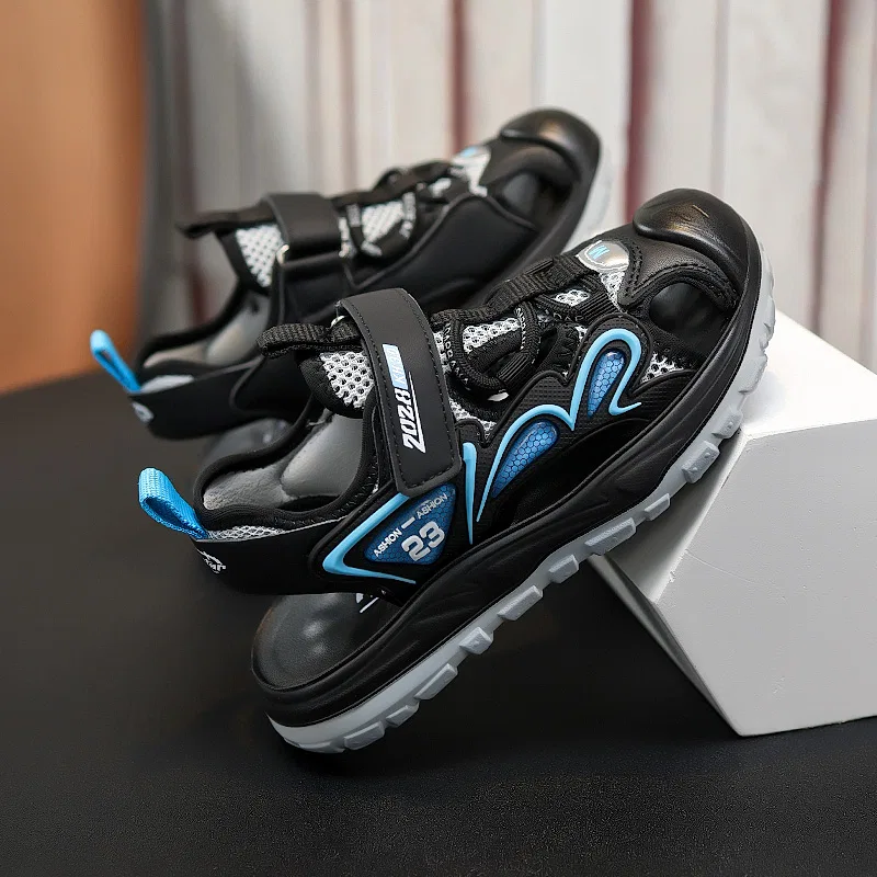 Детские сандалии из сетки и синтетической кожи VENICEW, Black Blue — фото 3