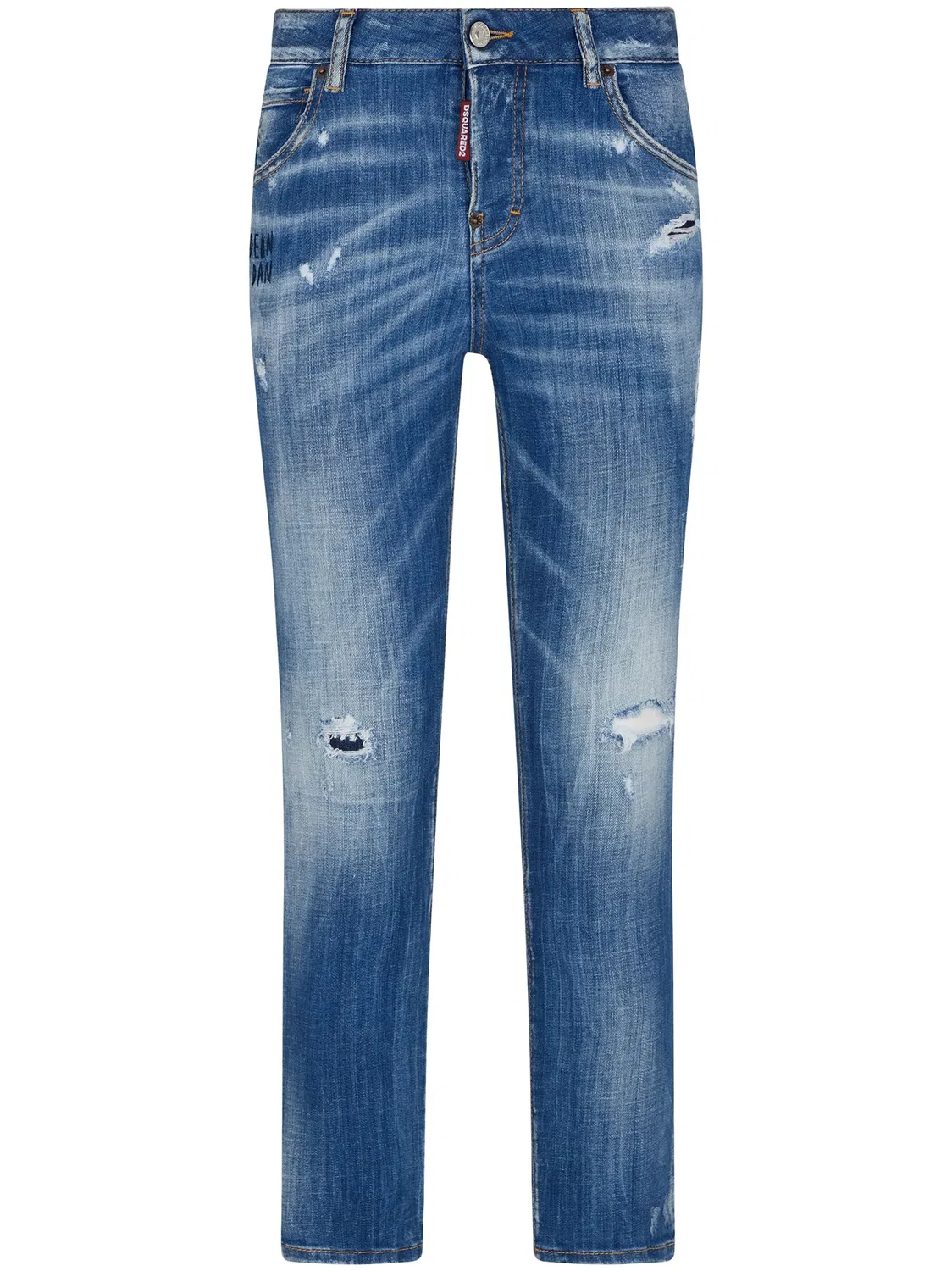 Джинсы прямого кроя с рваной отделкой DSQUARED2, синий