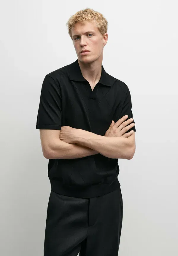 Футболка хлопковая Polo shirt Massimo Dutti, черный
