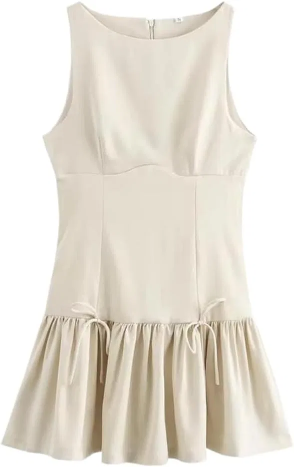 Женское мини-платье с бантом Casual Fit Flare, White