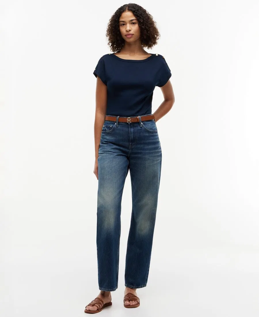 Футболка женская с коротким рукавом-фонарик и лодочным вырезом Tommy Hilfiger, Dark Night Navy — фото 2