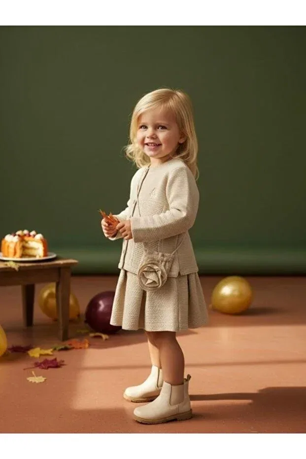 Детский комплект для девочек кардиган и сумка с юбкой Zekids, Beige — фото 2