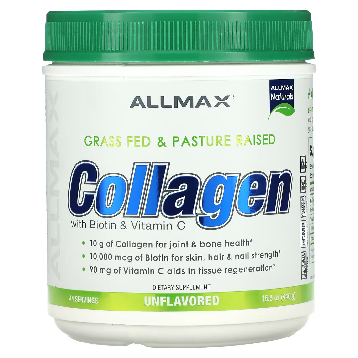 

ALLMAX, Экологически чистый коллаген с 10 000 мкг биотина + 90 мг витамина C, 440 г (15,5 унции)