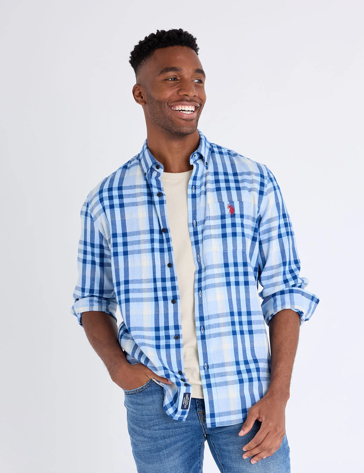 

Рубашка U.S. Polo Assn Long Sleeve Large Plaid Peached Twill, голубой