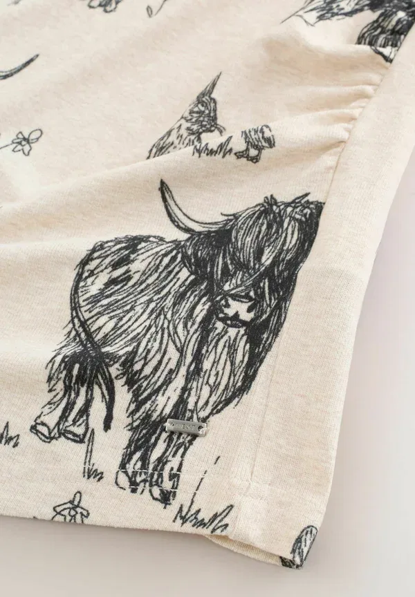 Пижама с принтом Tall fit - maternity cosy long sleeve set - pyjamas Next, Oatmeal Hamish the Highland Cow, овсяный — фото 4