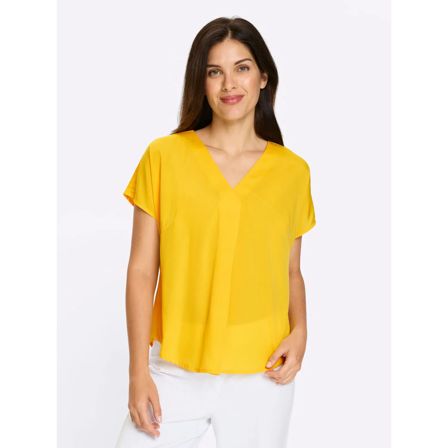 Женская блуза свободного кроя с V-образным вырезом Classic Basics, Sunny Yellow