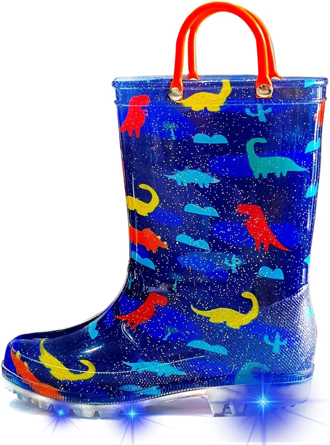 Детские сапоги дождевые с подсветкой Greentiming, Navy Dinosaur