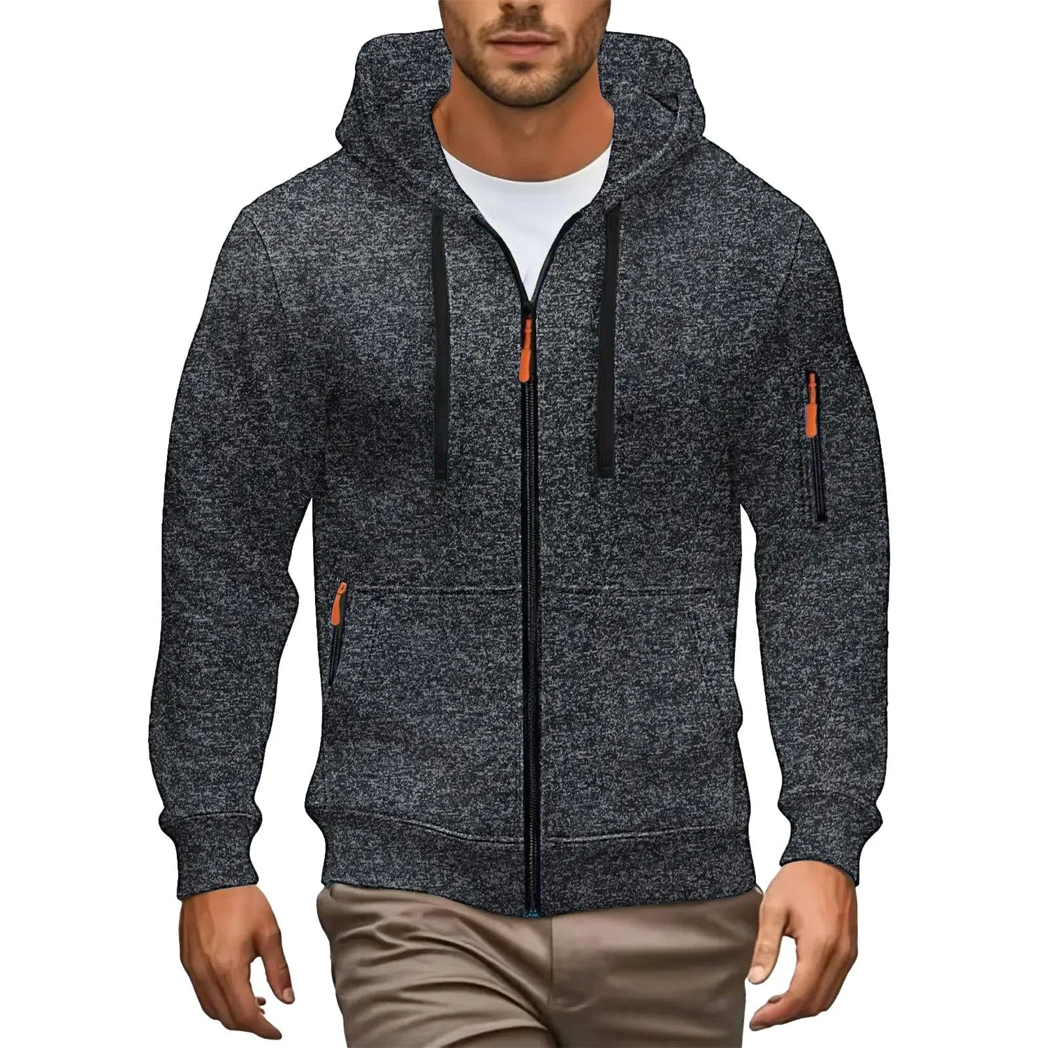 Мужской худи с молнией и длинным рукавом Military, 3-dark Grey