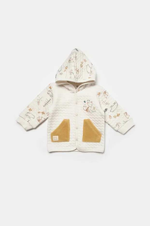 Кардиган с капюшоном бежевого цвета "Дикий лес" Bibaby — фото 2