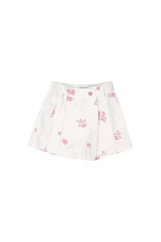Детская юбка-шорты с принтом Embroidery detailed baby girl elastic waist shorts skirt Escabel, White Pink