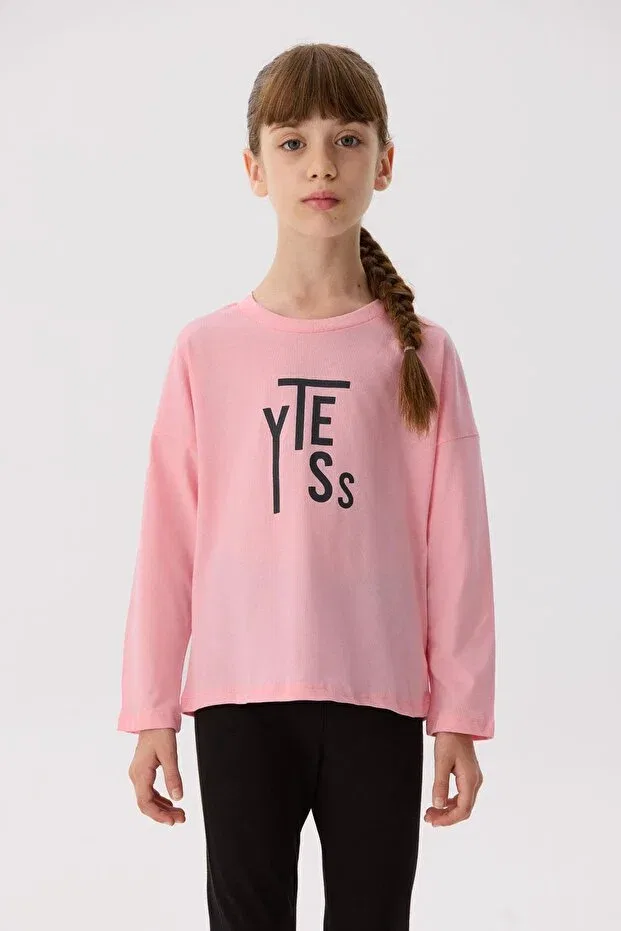 Детская футболка для девочек хлопковая Tyess Basic, Pink — фото 3