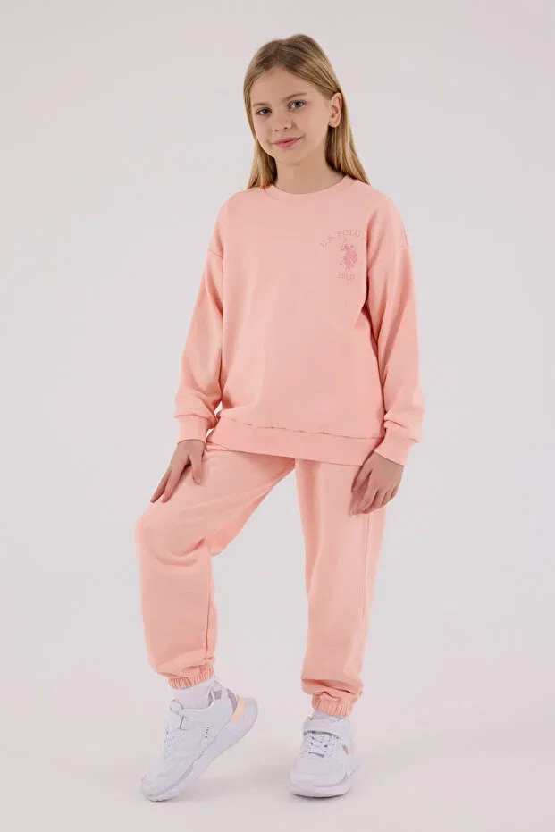 Детский комплект спортивного костюма для девочек с вышивкой U.S. Polo Assn., Light Salmon — фото 3