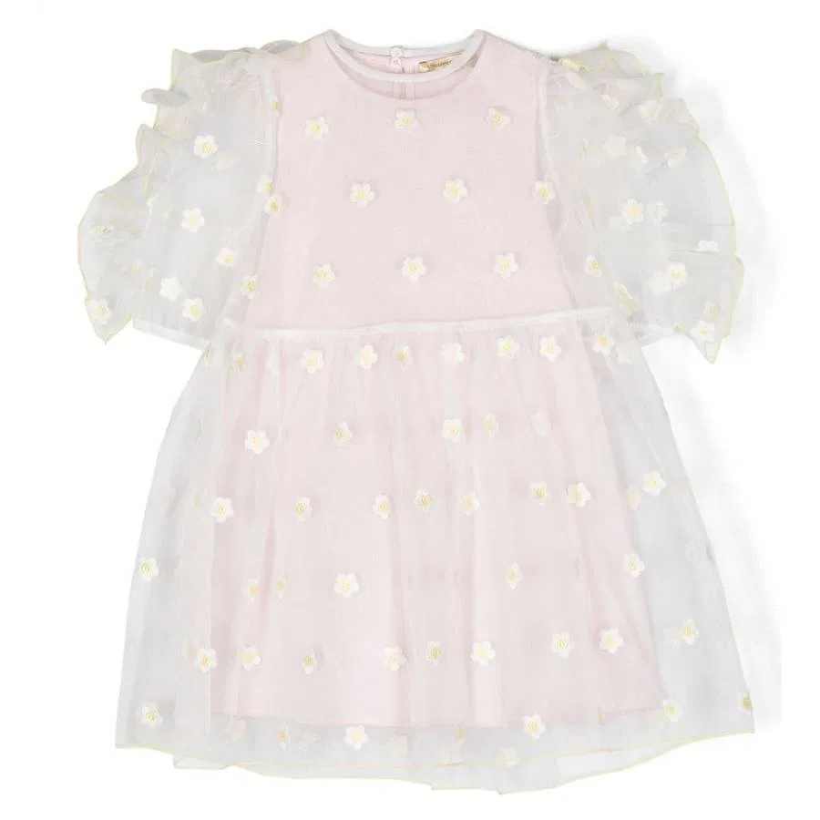Платье из тюля с вышивкой ромашек Kids Daisy Embroidered Tulle Dress Stella McCartney, Avorio Embroydery