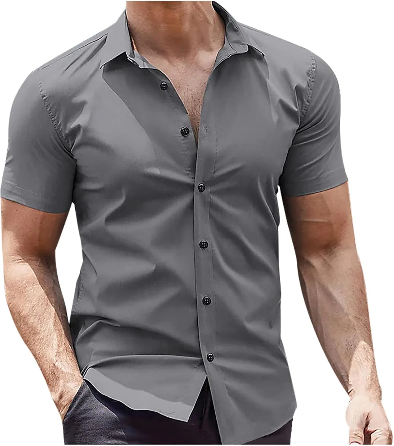 Мужская рубашка с коротким рукавом Slim Fit, Gray