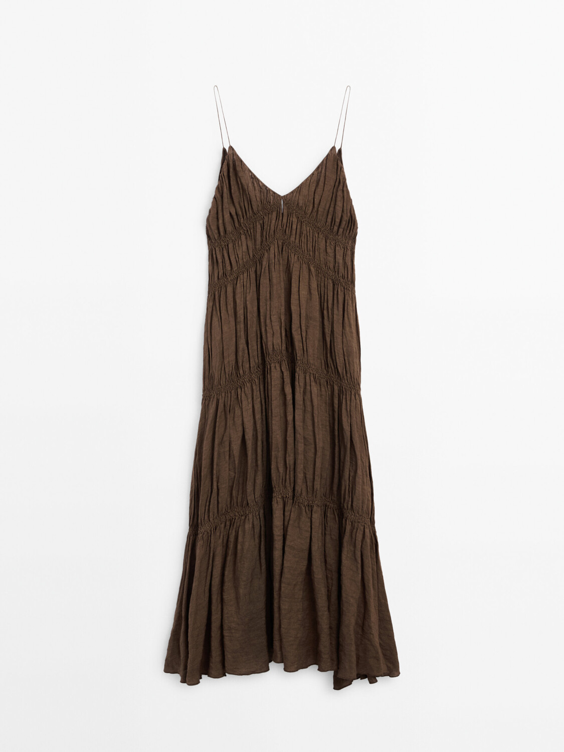

Длинное платье из 100% льна со сборками Massimo Dutti, коричневый