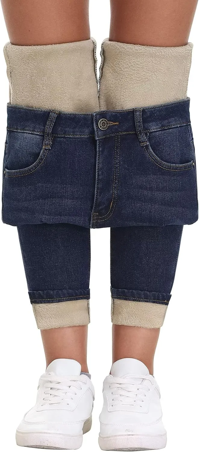 

Женские зимние джинсы KDF с подкладкой из флиса коричневого цвета