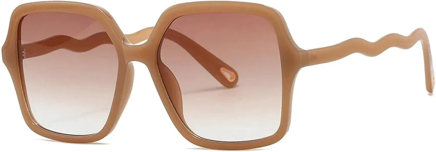 

Большие солнцезащитные очки для женщин, роскошные, в винтажном стиле, панк, популярные, с волнообразными дужками, защита от УФ-излучения UV400 TYUVIVO, Tea Tea