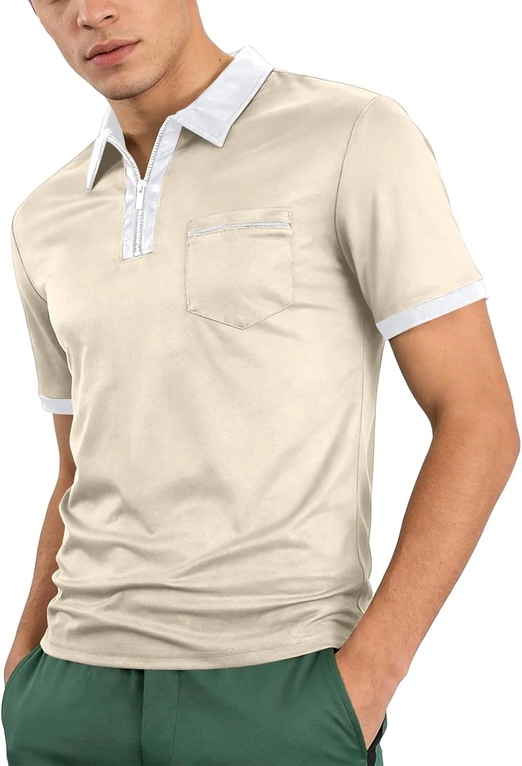 

Мужская футболка с коротким рукавом и молнией на четверть, легкая, дышащая, быстросохнущая, для гольфа, путешествий и повседневной носки RALUEMID